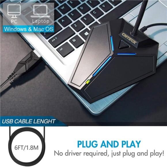 USB Computer Microphone, Plug &Play Desktop Omnidirectional Condenser - Picture 4 of 6